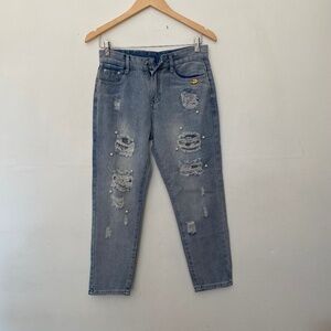 Fashion Jeans Distressed Straight Leg Crop Jeans